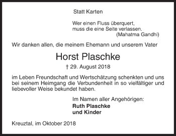 Traueranzeige von Horst Plaschke von Siegener Zeitung