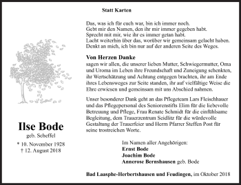 Traueranzeige von Ilse Bode von Siegener Zeitung