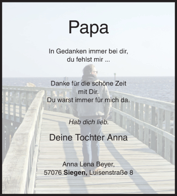 Traueranzeige von In Gedenken  von Siegener Zeitung