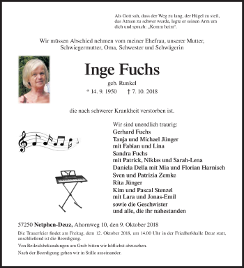 Traueranzeige von Inge Fuchs von Siegener Zeitung