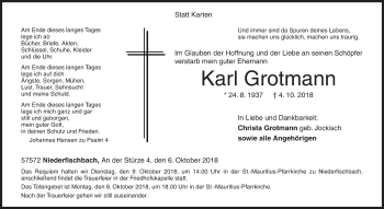 Traueranzeige von Karl Grotmann von Siegener Zeitung