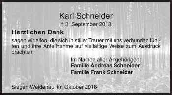 Traueranzeige von Karl Schneider von Siegener Zeitung