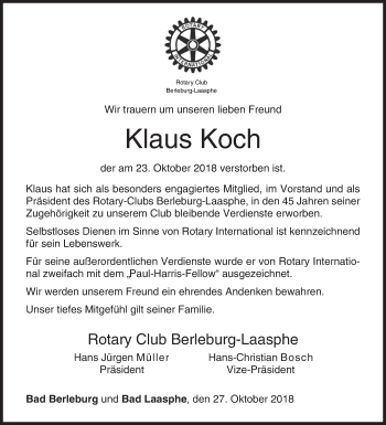 Traueranzeige von Klaus Koch von Siegener Zeitung