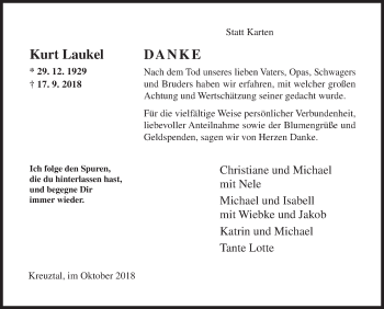 Traueranzeige von Kurt Laukel von Siegener Zeitung