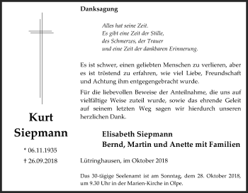 Traueranzeige von Kurt Siepmann von Siegener Zeitung