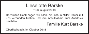 Traueranzeige von Lieselotte Barske von Siegener Zeitung