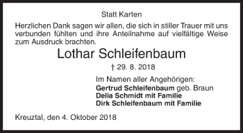 Traueranzeige von Lothar Schleifenbaum von Siegener Zeitung