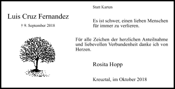 Traueranzeige von Luis Cruz Fernandez von Siegener Zeitung