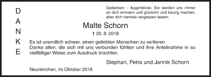  Traueranzeige für Malte Schorn vom 20.10.2018 aus Siegener Zeitung