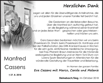 Traueranzeige von Manfred Cassens von Siegener Zeitung