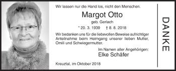 Traueranzeige von Margot Otto von Siegener Zeitung