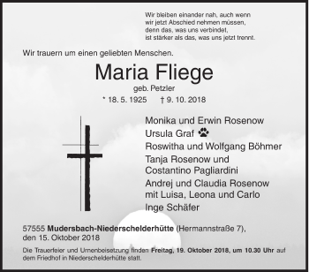 Traueranzeige von Maria Fliege von Siegener Zeitung