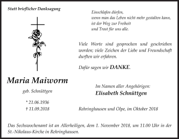 Traueranzeige von Maria Maiworm von Siegener Zeitung