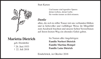 Traueranzeige von Marietta Dietrich von Siegener Zeitung