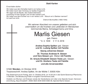 Traueranzeige von Marlis Giesen von Siegener Zeitung