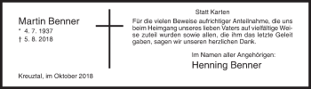 Traueranzeige von Martin Benner von Siegener Zeitung