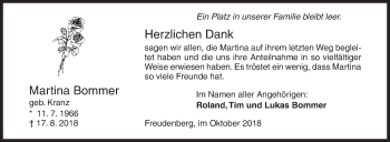 Traueranzeige von Martina Bommer von Siegener Zeitung