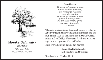 Traueranzeige von Monika Schneider von Siegener Zeitung