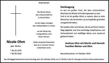 Traueranzeige von Nicole Ohm von Siegener Zeitung