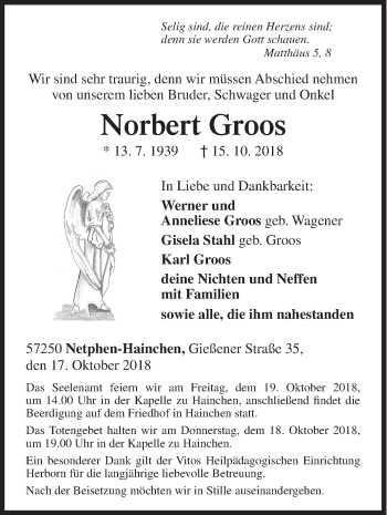 Traueranzeige von Norbert Groos von Siegener Zeitung