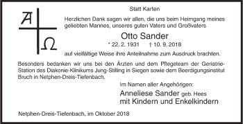 Traueranzeige von Otto Sander von Siegener Zeitung