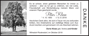 Traueranzeige von Peter Klose von Siegener Zeitung