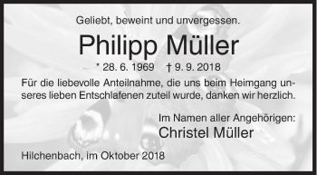 Traueranzeige von Philipp Müller von Siegener Zeitung