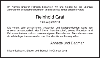 Traueranzeige von Reinhold Graf von Siegener Zeitung