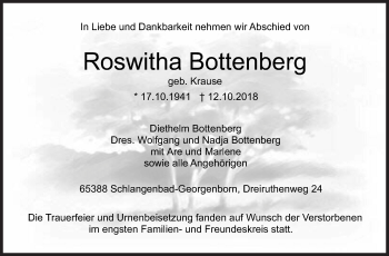 Traueranzeige von Roswitha Bottenberg von Siegener Zeitung