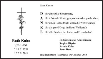 Traueranzeige von Ruth Kuhn von Siegener Zeitung