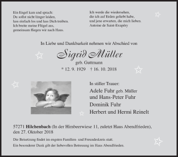Traueranzeige von Sigrid Müller von Siegener Zeitung