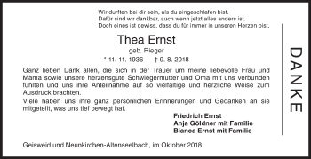 Traueranzeige von Thea Ernst von Siegener Zeitung
