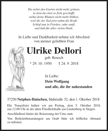 Traueranzeige von Ulrike Dellori von Siegener Zeitung