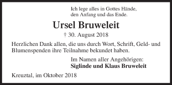 Traueranzeige von Ursel Bruweleit von Siegener Zeitung