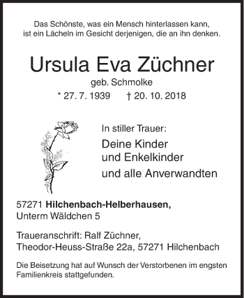 Traueranzeige von Ursula Eva Züchner von Siegener Zeitung