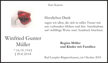 Traueranzeige von Winfried Gunter Müller von Siegener Zeitung
