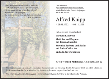 Traueranzeige von Alfred Knipp von Siegener Zeitung