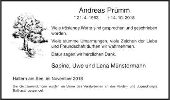 Traueranzeige von Andreas Prümm von Siegener Zeitung