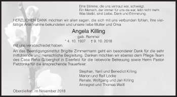 Traueranzeige von Angela Killing von Siegener Zeitung
