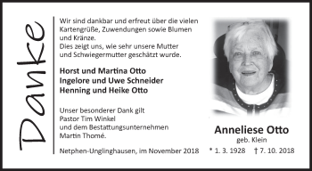 Traueranzeige von Anneliese Otto von Siegener Zeitung