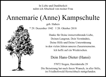 Traueranzeige von Annemarie Kampschulte von Siegener Zeitung