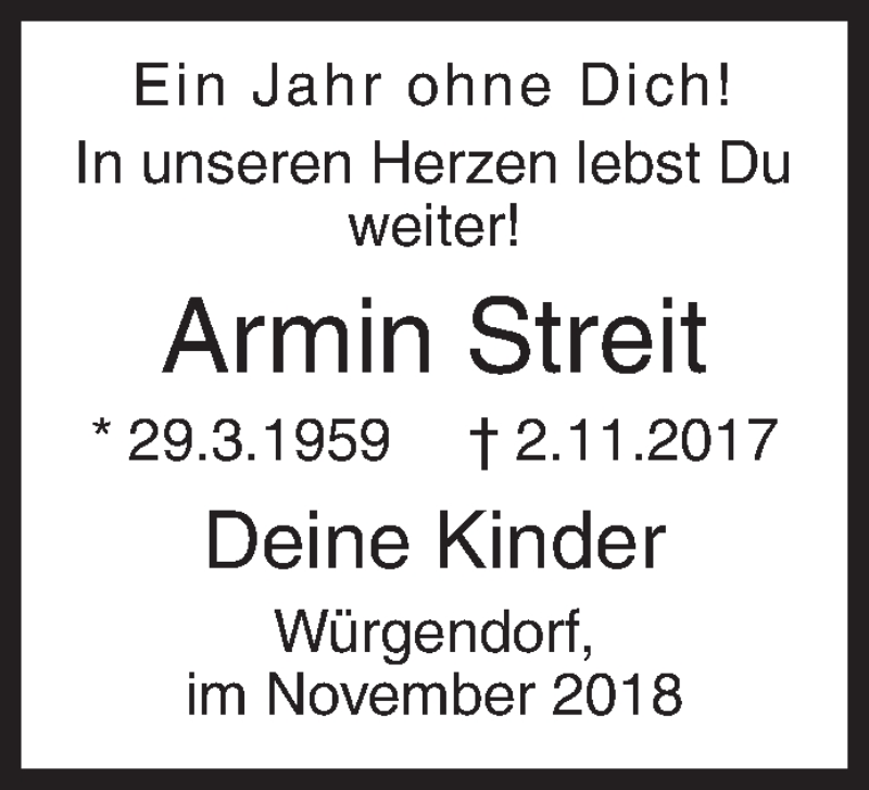  Traueranzeige für Armin Streit vom 02.11.2018 aus Siegener Zeitung