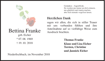 Traueranzeige von Bettina Franke von Siegener Zeitung