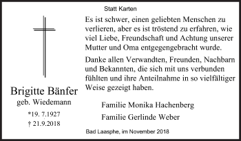 Traueranzeige von Brigitte Bänfer von Siegener Zeitung