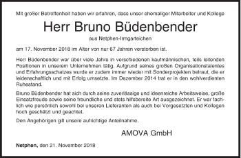 Traueranzeige von Bruno Büdenbender von Siegener Zeitung