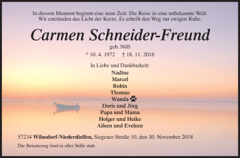 Traueranzeige von Carmen Schneider-Freund von Siegener Zeitung