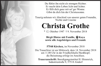 Traueranzeige von Christa Grothe von Siegener Zeitung