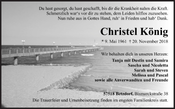 Traueranzeige von Christel König von Siegener Zeitung