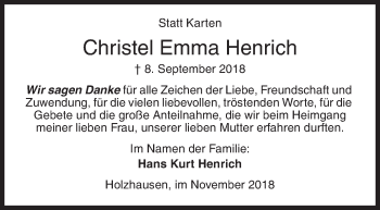 Traueranzeige von Christel Emma Henrich von Siegener Zeitung