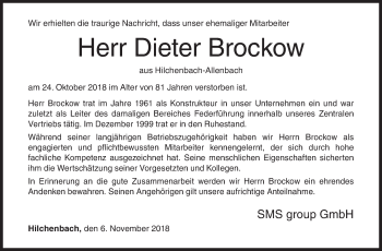 Traueranzeige von Dieter Brockow von Siegener Zeitung